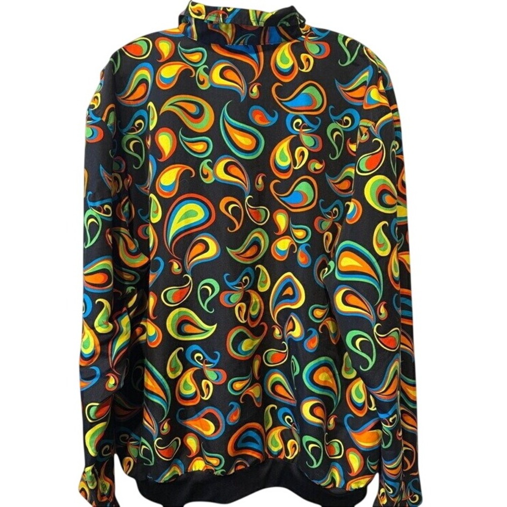 Irvine Park Paisley Shirt Men's Black Bright Psychedelic Long Sleeve Rib Hem XL